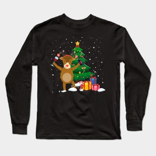 Funny Reindeer Drinking Wine Christmas Tree Long Sleeve T-Shirt